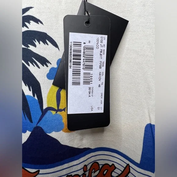 DOLCE & GABBANA "Tropical" Printed Ivory Cotton T-shirt Sz 46 IT/10 US - Picture 11 of 12